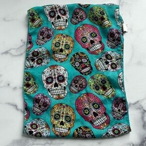 Day of the Dead Sugar Skull Print Teal Lightweight Rectangular Scarf